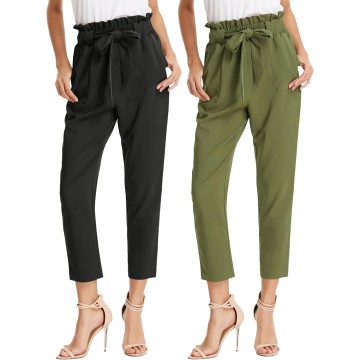 Women's Paper Bag Waist Pants Slim Fit Casual Office Pencil Pants