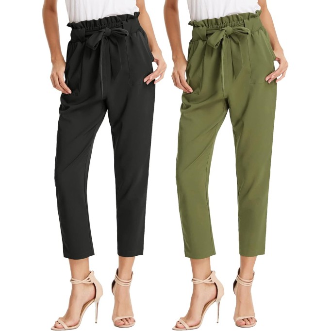 Women's Paper Bag Waist Pants Slim Fit Casual Office Pencil Pants