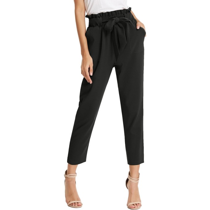 Women's Paper Bag Waist Pants Slim Fit Casual Office Pencil Pants