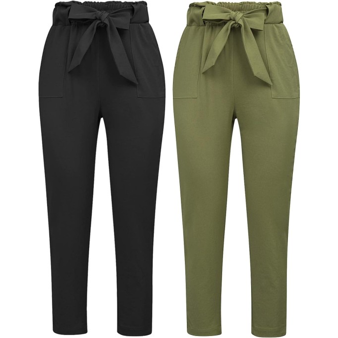 Women's Paper Bag Waist Pants Slim Fit Casual Office Pencil Pants