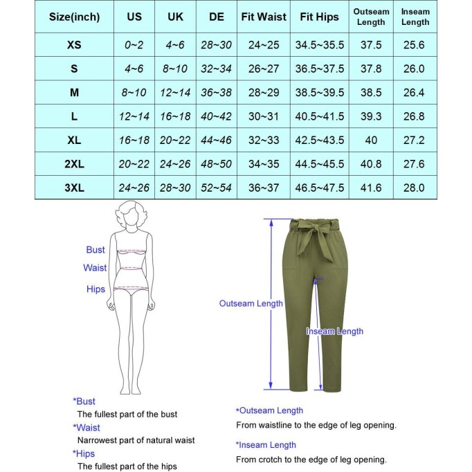 Women's Paper Bag Waist Pants Slim Fit Casual Office Pencil Pants