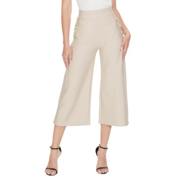  Black Wide Leg Pants for Women Business Casual Dress Pants Stretch High Waist Crop Capris Culotte