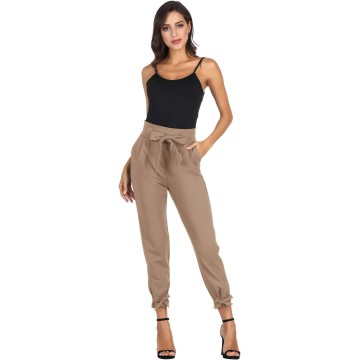 Women's High Waisted Business Casual Work Trousers Smocked Buttom with Belt