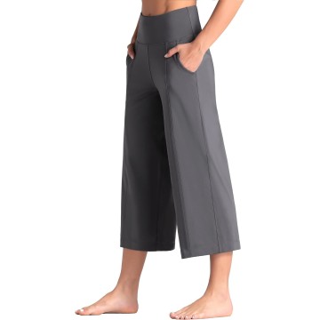 Women's Wide Leg Palazzo Lounge Pants Yoga Capris Culottes with Pockets Tummy Control Loose Pants for Workout