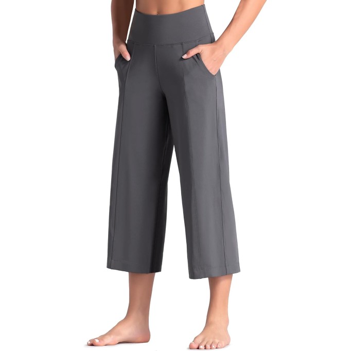 Women's Wide Leg Palazzo Lounge Pants Yoga Capris Culottes with Pockets Tummy Control Loose Pants for Workout