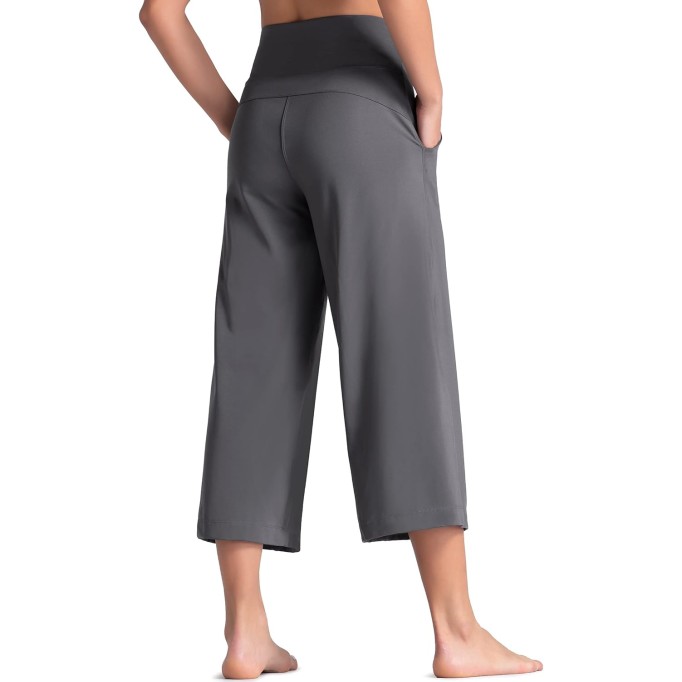 Women's Wide Leg Palazzo Lounge Pants Yoga Capris Culottes with Pockets Tummy Control Loose Pants for Workout