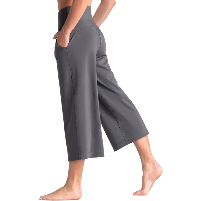 Women's Wide Leg Palazzo Lounge Pants Yoga Capris Culottes with Pockets Tummy Control Loose Pants for Workout