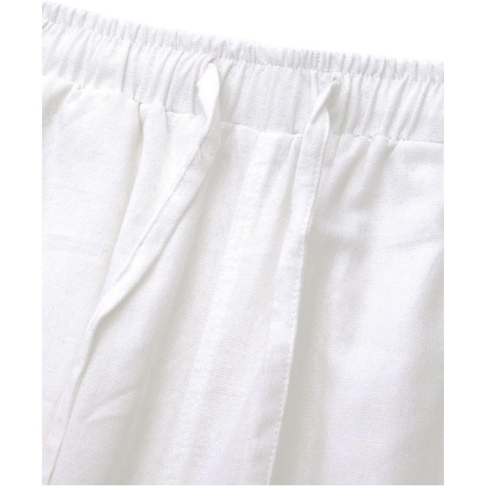 Women's Cotton Linen Drawstring Elastic Waist Loose Wide Leg Cropped Pants with Pockets