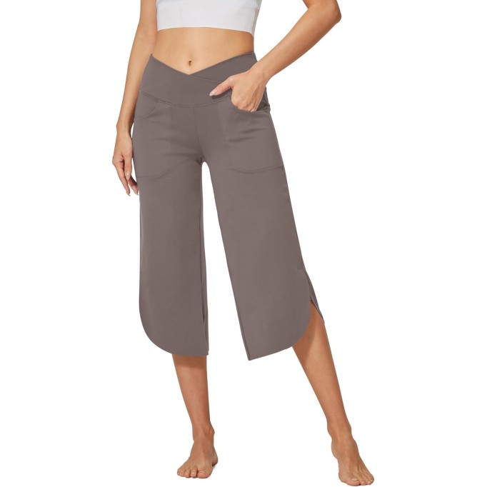 Pants for Women Wide Leg Yoga Pants Flowy Loose Dance Casual Cropped Pants with Pockets 21"/29"