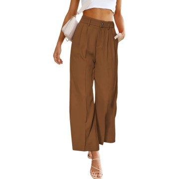 Women's Elastic High Waisted Dress Pants Business Casual Work Pants Cropped Trousers