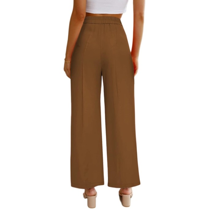 Women's Elastic High Waisted Dress Pants Business Casual Work Pants Cropped Trousers