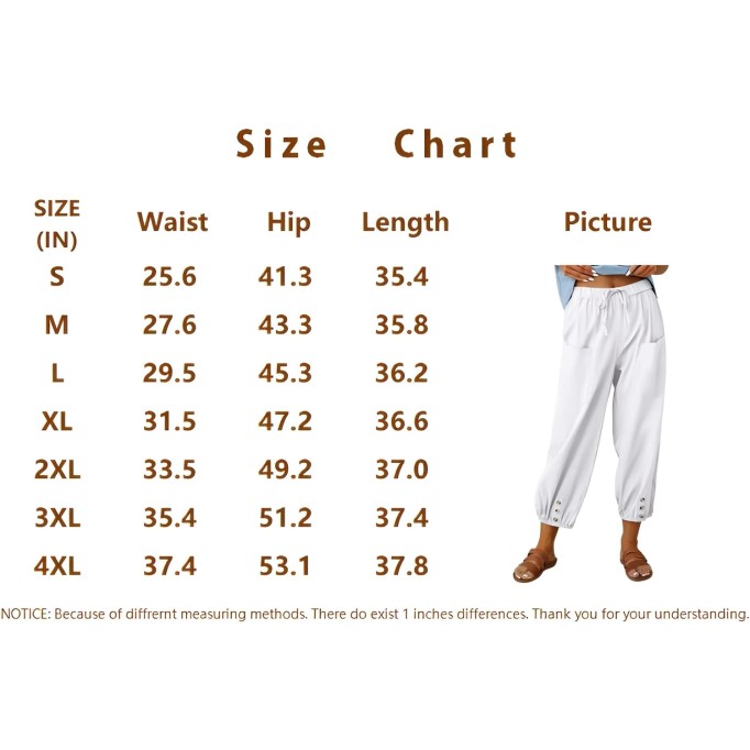 Womens Casual Linen Pants Summer Drawstring Elastic Loose Capri Trousers High Waisted Wide Leg Baggy Slacks