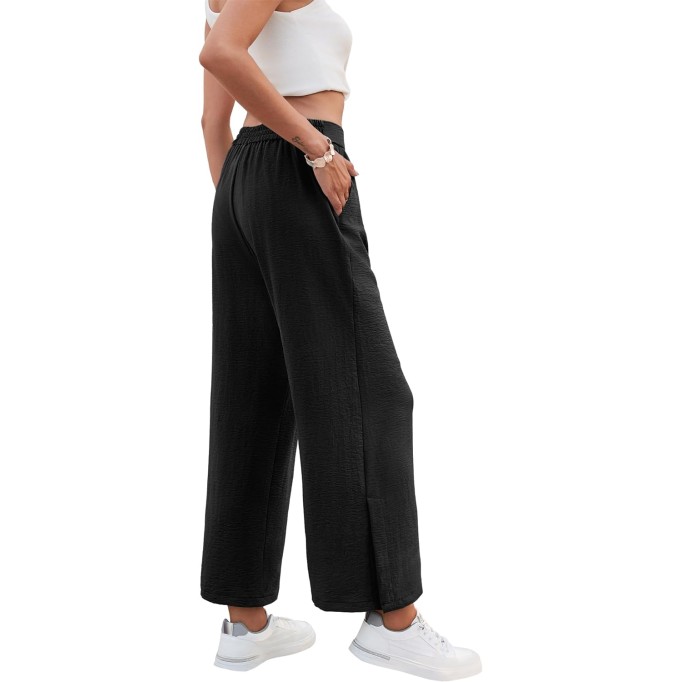 Women's Casual Wide Leg Pants Summer Elastic High Waist Capri Palazzo Trousers with Pockets