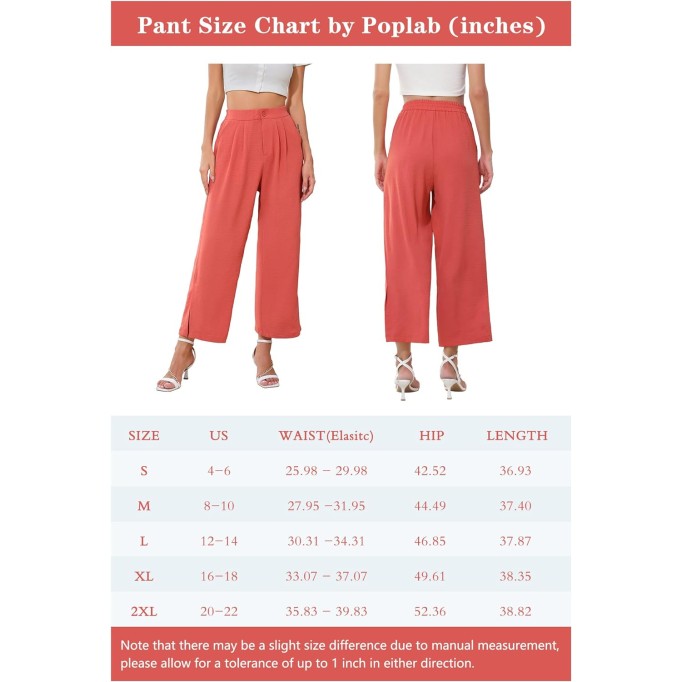 Women's Casual Wide Leg Pants Summer Elastic High Waist Capri Palazzo Trousers with Pockets