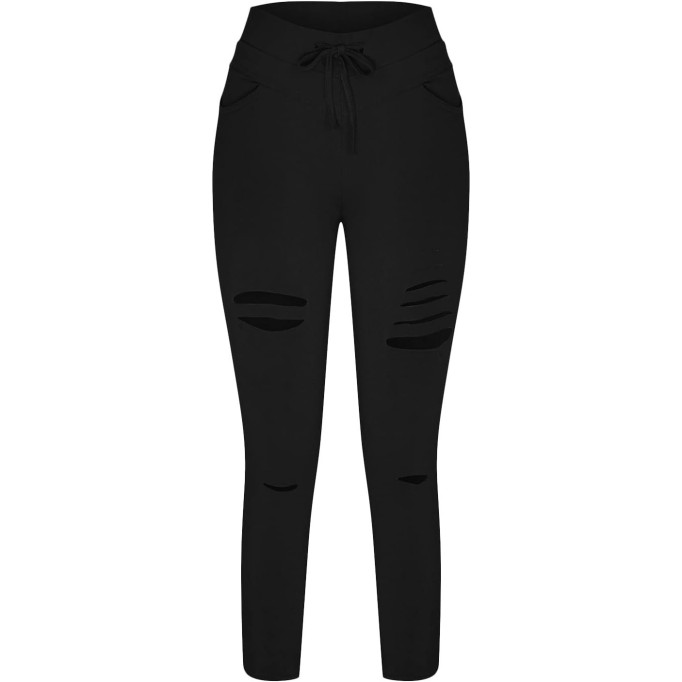 Womens Cropped Pants Knee Length High Waisted Capri Leggings with Hole Pockets Athletic Gym Pants Biker Sweatpants