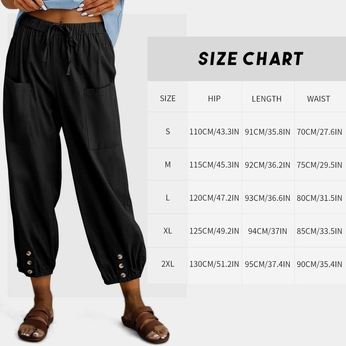 Women's High Waist Pants Drawstring Capri Pants with Pockets Wide Leg Cropped Pants for Women