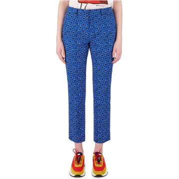 Womens Blue Stretch Zippered Pocketed Mid Rise Printed Cropped Pants 2