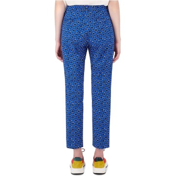 Womens Blue Stretch Zippered Pocketed Mid Rise Printed Cropped Pants 2