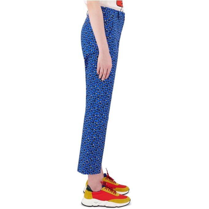 Womens Blue Stretch Zippered Pocketed Mid Rise Printed Cropped Pants 2