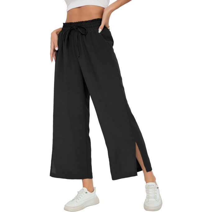 Womens Wide Leg Lounge Pants High Waisted Drawstring Casual Loose Palazzo Trousers with Pockets