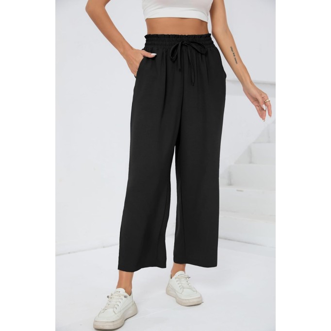 Womens Wide Leg Lounge Pants High Waisted Drawstring Casual Loose Palazzo Trousers with Pockets