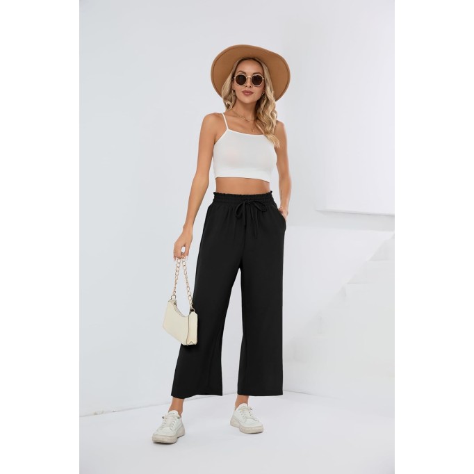 Womens Wide Leg Lounge Pants High Waisted Drawstring Casual Loose Palazzo Trousers with Pockets