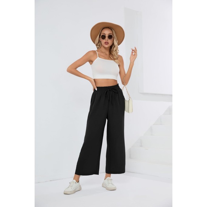 Womens Wide Leg Lounge Pants High Waisted Drawstring Casual Loose Palazzo Trousers with Pockets