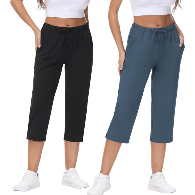 Womens Capris Yoga Pants Pull On Stretch Comfy Lightweight Summer Wide Leg Workout Crop with Pockets