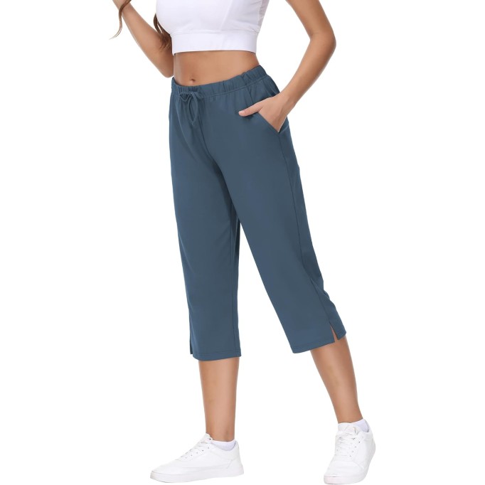 Womens Capris Yoga Pants Pull On Stretch Comfy Lightweight Summer Wide Leg Workout Crop with Pockets