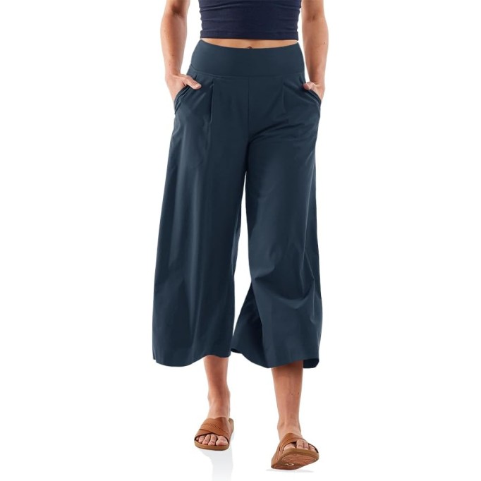 Women's Summer High Waisted Capri Pants Casual Wide Leg Yoga Pants Loose Soft Cropped Culottes Gaucho Pants