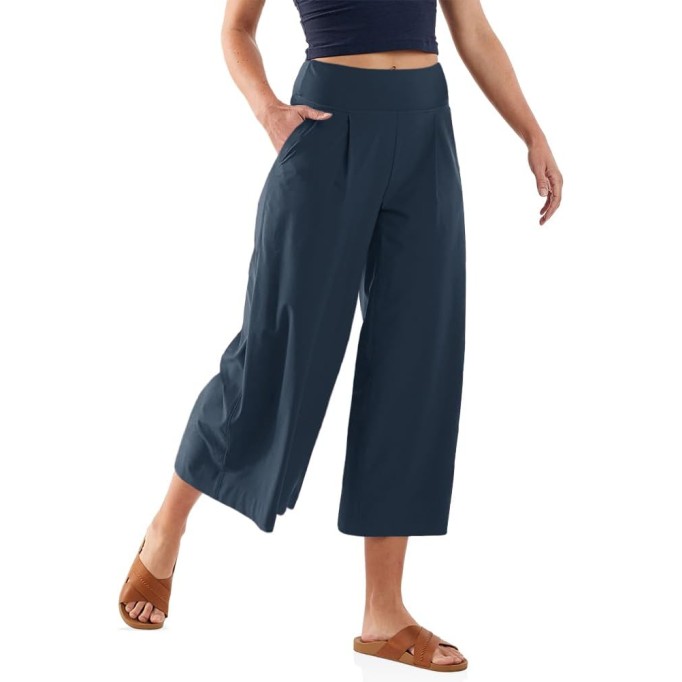 Women's Summer High Waisted Capri Pants Casual Wide Leg Yoga Pants Loose Soft Cropped Culottes Gaucho Pants