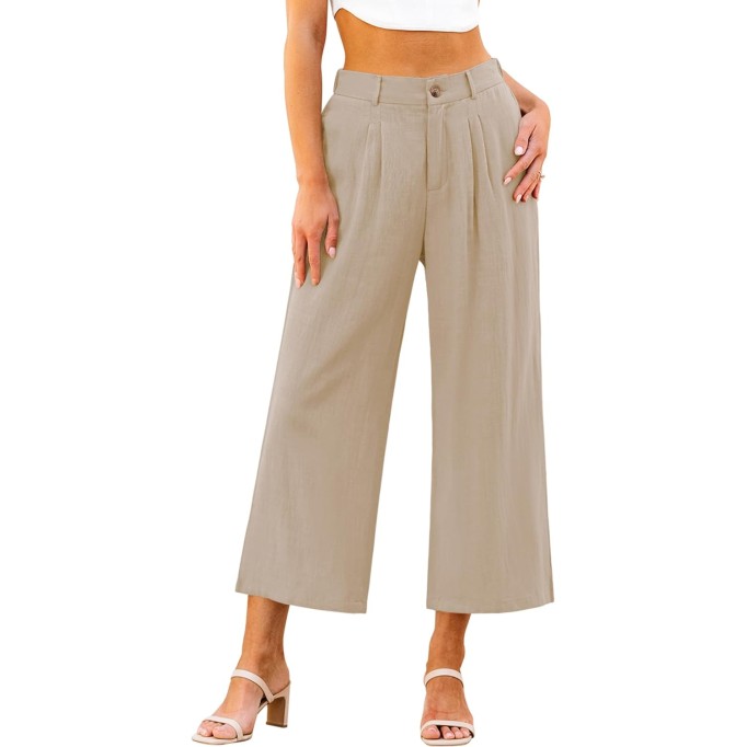 Wide Leg Capri Pants for Women High Waisted Linen Flowy Pleated Capris Cropped Trousers Pants Dressy Casual