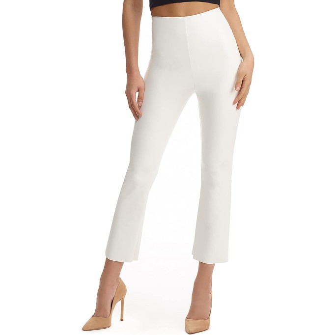  Women's Faux Leather Cropped Flare Pants