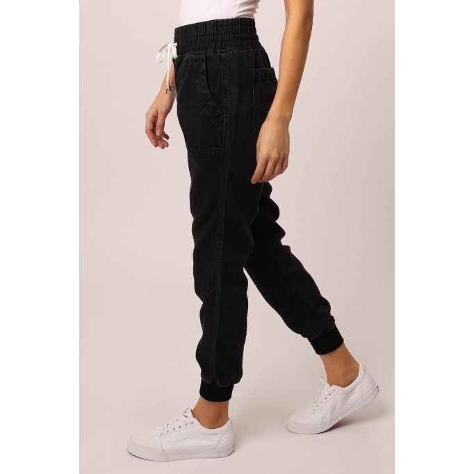 Women's Jacey Super High Rise Cropped Jogger Pants Size XL Black