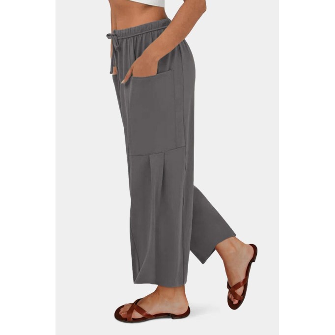 Women's Pants Casual Loose High Waist Wide Leg Capri Palazzo Pants Cropped Trousers 2024 Summer Outfits with Pockets