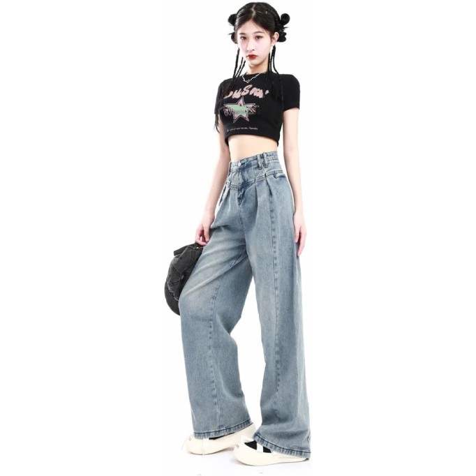 Solid Baggy Women Autumn Waist Wide Leg Pants Woman Fashion Clothes Straight Trousers