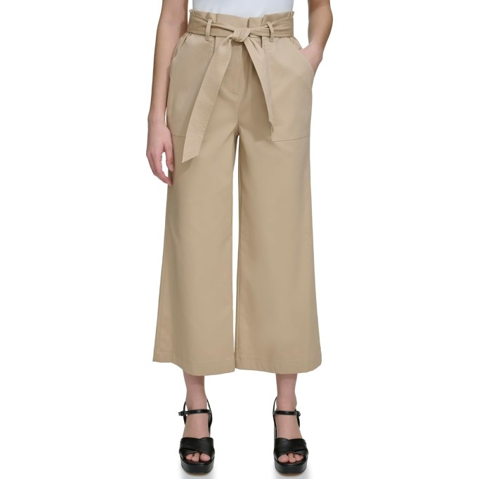 Women's Woven Cropped Wide Leg Pant with Belt