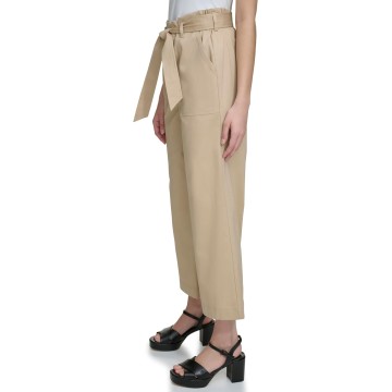 Women's Woven Cropped Wide Leg Pant with Belt