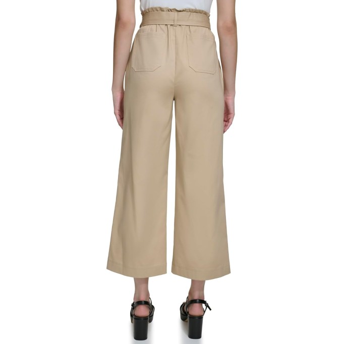 Women's Woven Cropped Wide Leg Pant with Belt