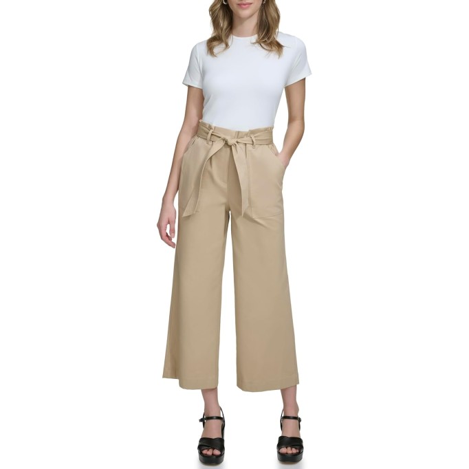 Women's Woven Cropped Wide Leg Pant with Belt