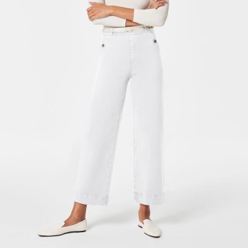 Women Stretch Twill Cropped Wide Leg Pant Comfy Casual Capri Pants High Waisted Straight Leg Chino Pants Ankle Jeans