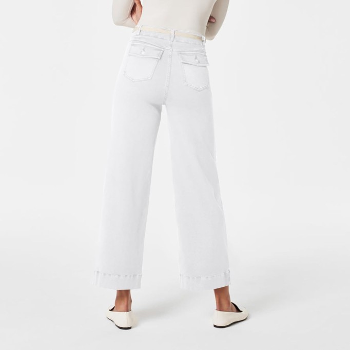 Women Stretch Twill Cropped Wide Leg Pant Comfy Casual Capri Pants High Waisted Straight Leg Chino Pants Ankle Jeans