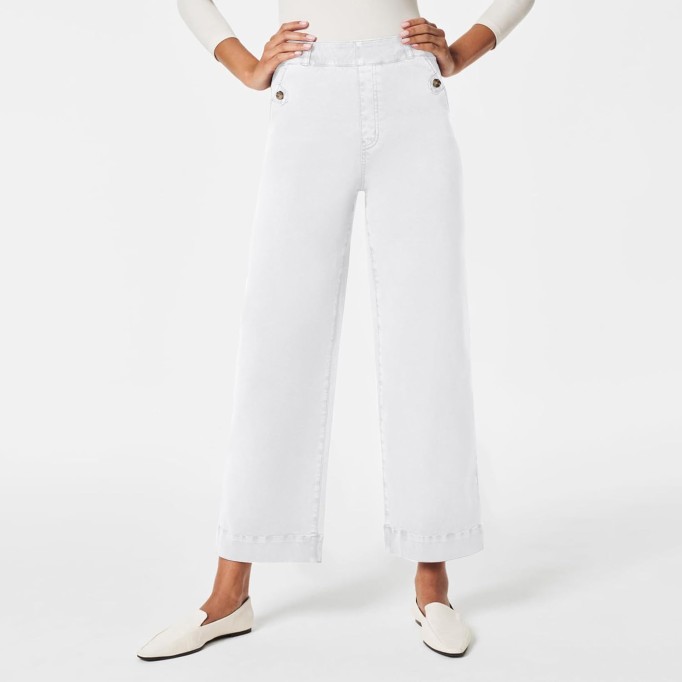 Women Stretch Twill Cropped Wide Leg Pant Comfy Casual Capri Pants High Waisted Straight Leg Chino Pants Ankle Jeans