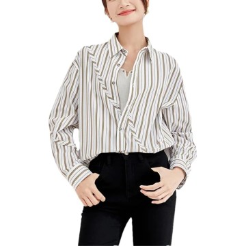 Women's Striped Shirt Long Sleeve Button Up Office Shirt Loose Cotton Shirt