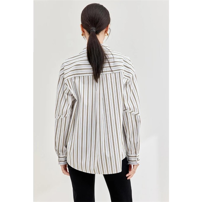 Women's Striped Shirt Long Sleeve Button Up Office Shirt Loose Cotton Shirt