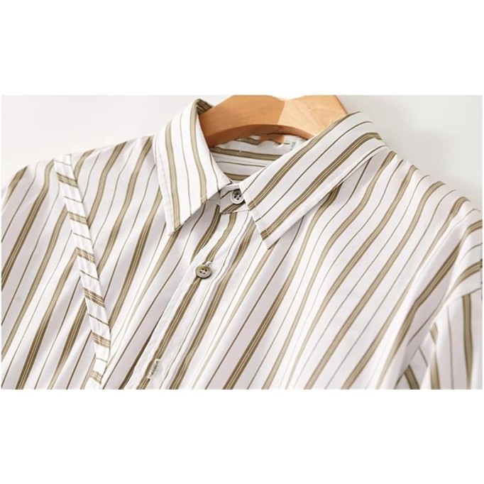 Women's Striped Shirt Long Sleeve Button Up Office Shirt Loose Cotton Shirt