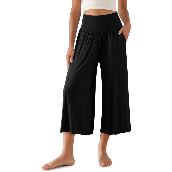 Women's Wide Leg Palazzo Lounge Cropped Pants with Pockets Light Weight Comfy Casual Pajama Capri Pants-22 inseam