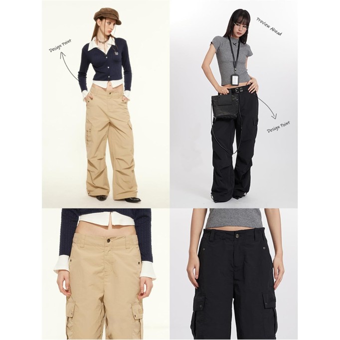 Women's Solid Color Multi-Pocket Cargo Pants High Waist Y2K Loose Pants Casual Travel Baggy Trousers