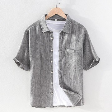 Men's Striped Short Sleeve Shirt - Square Collar, Cotton Vanicol