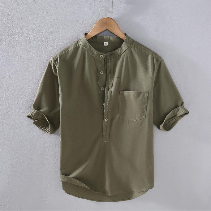 Men's Vintage Stand Collar Vanicol Shirt - Mid Sleeve